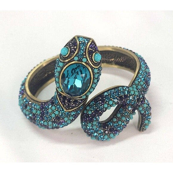 3" Heidi Daus Mystical Serpent Swarovski Crystal Hinged Snake Cuff Blue & Purple - Picture 1 of 10